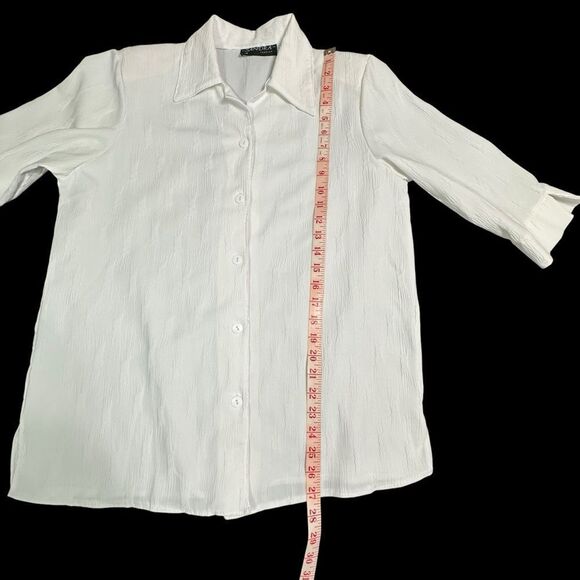 Vintage Sandra Fashions White Textured Button-Up Short sleeve Shirt size Medium - Picture 12 of 14